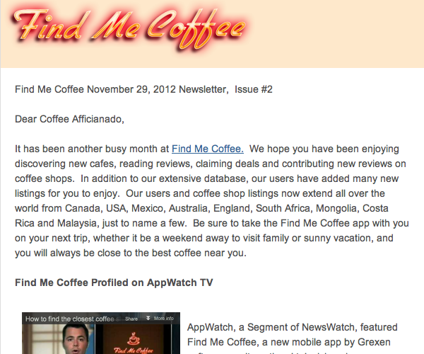 Find Me Coffee Newsletter